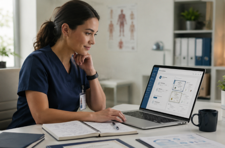 Healthcare worker building a professional portfolio for career growth and professional development.