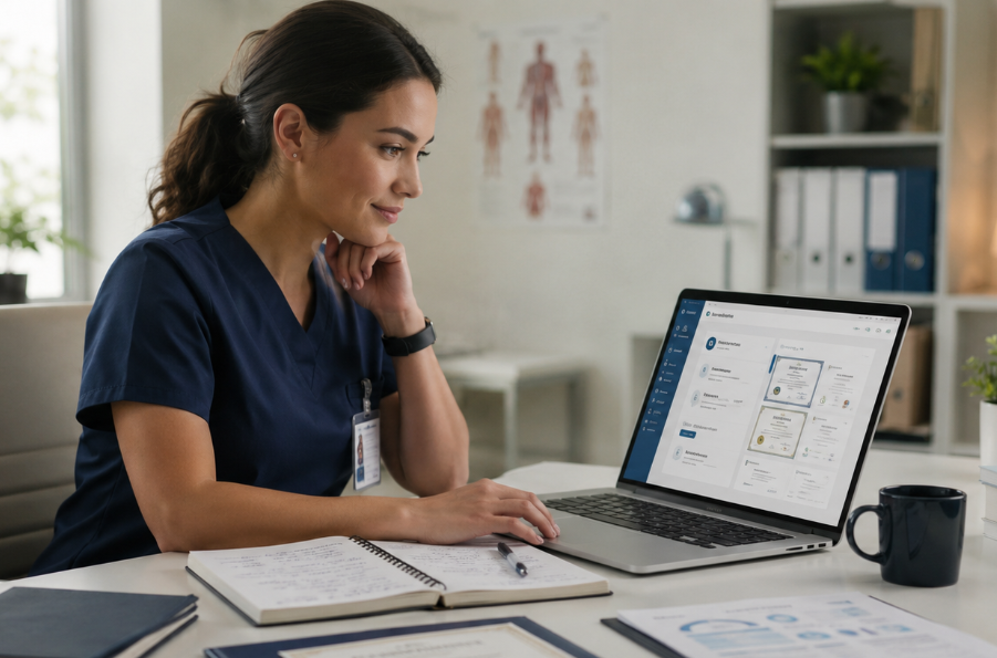 Healthcare worker building a professional portfolio for career growth and professional development.